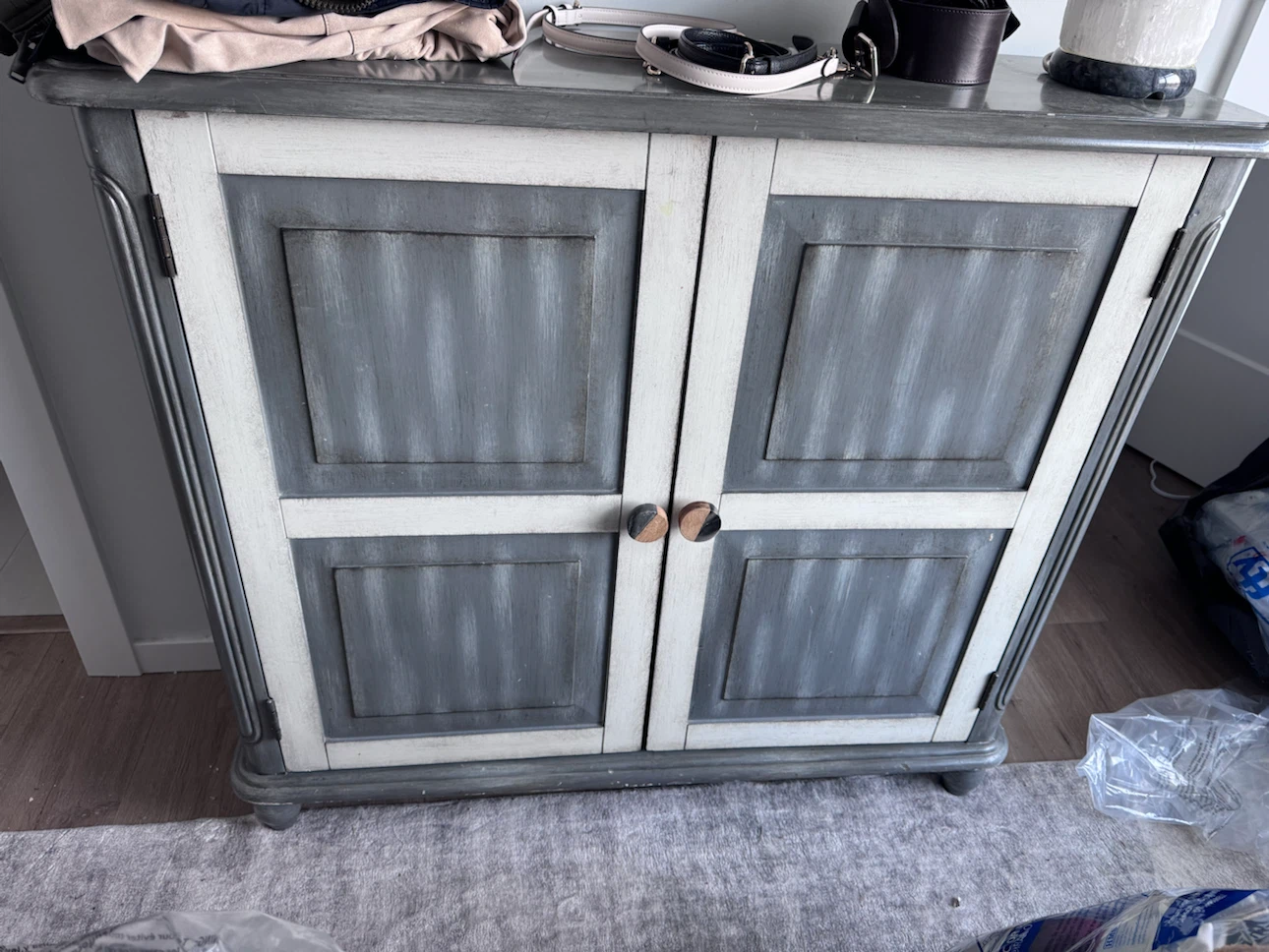 Grey and White Two-Door Cabinet