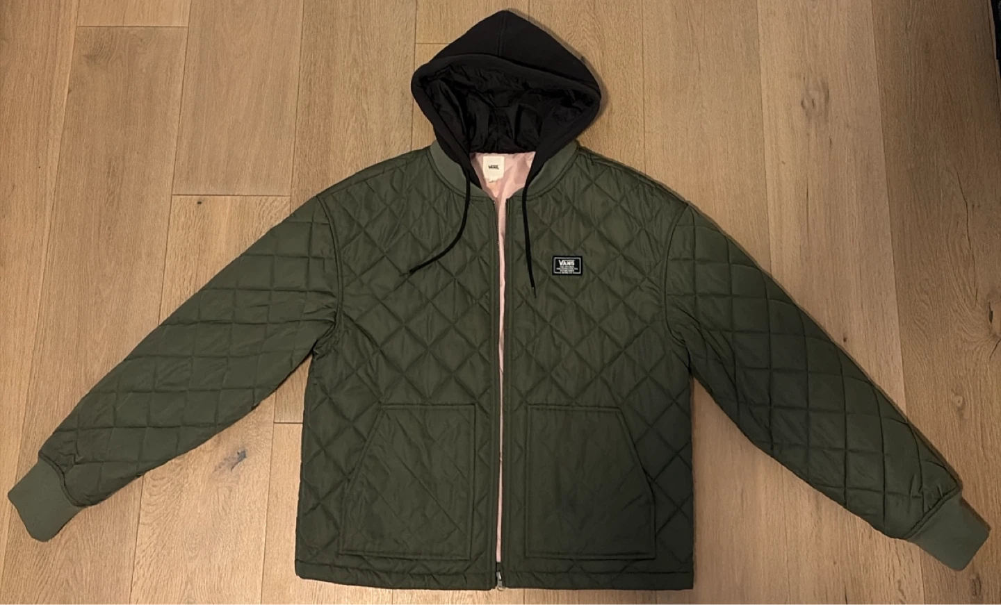 Vans Quilted Bomber Jacket with Hood - Olive Green - Size L