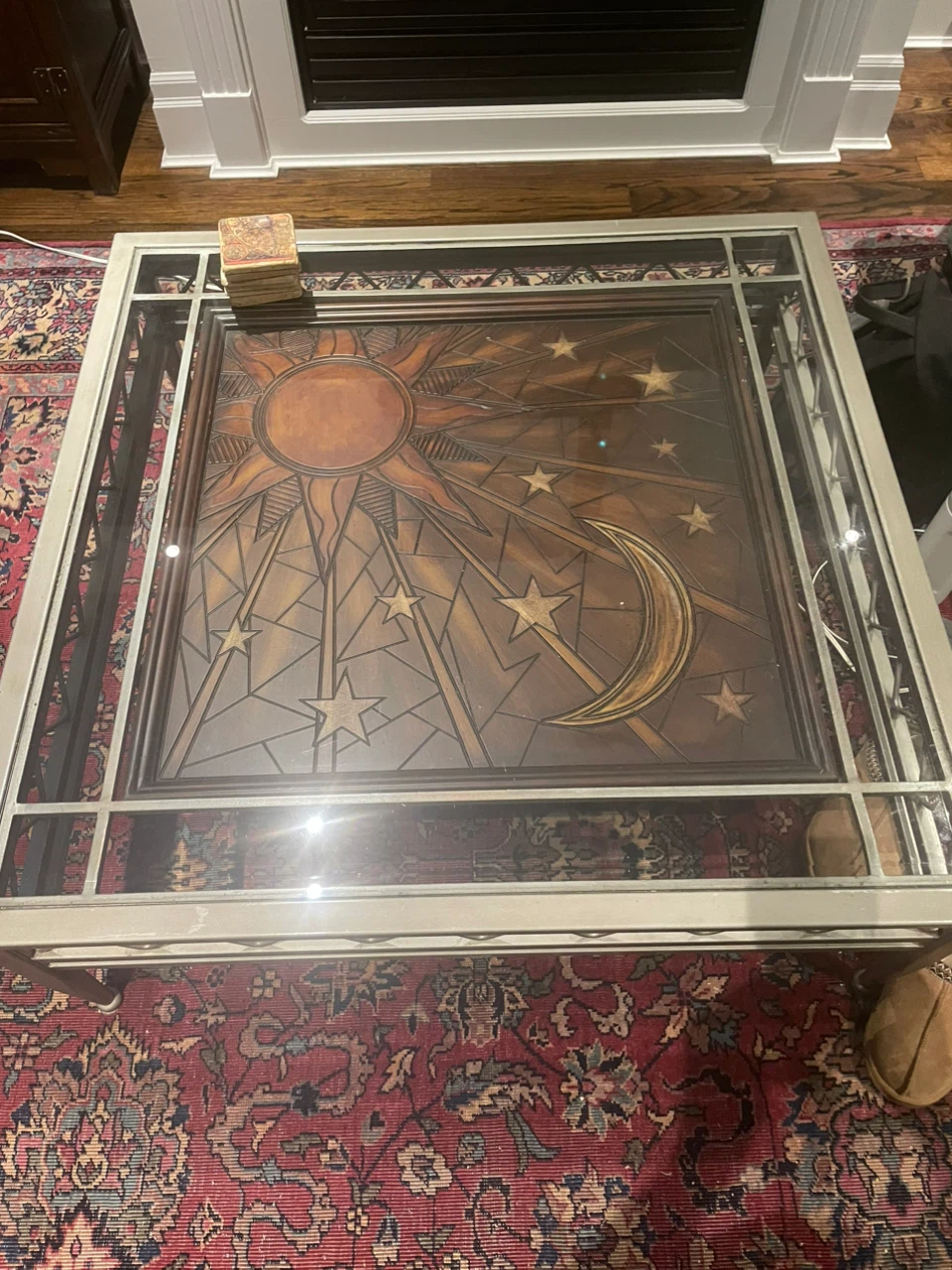 Square Coffee Table with Sun and Moon Design - photo 3