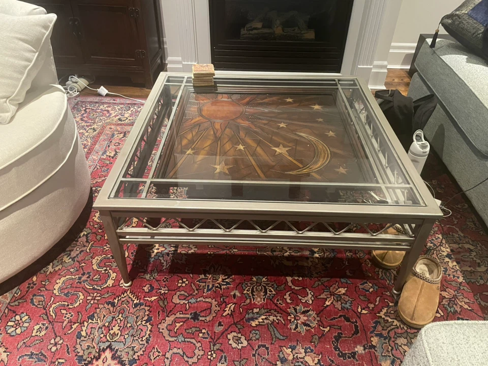 Square Coffee Table with Sun and Moon Design - photo 4