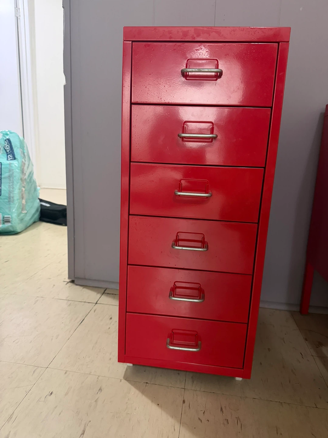 Red Metal Storage Cabinet with Drawers - photo 3