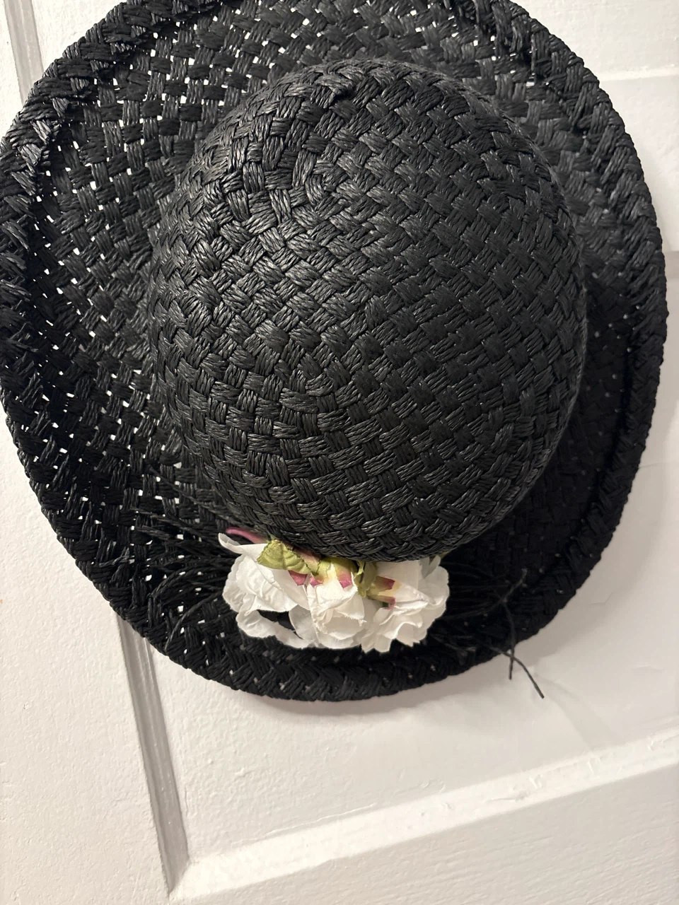 Black Straw Hat with Flowers