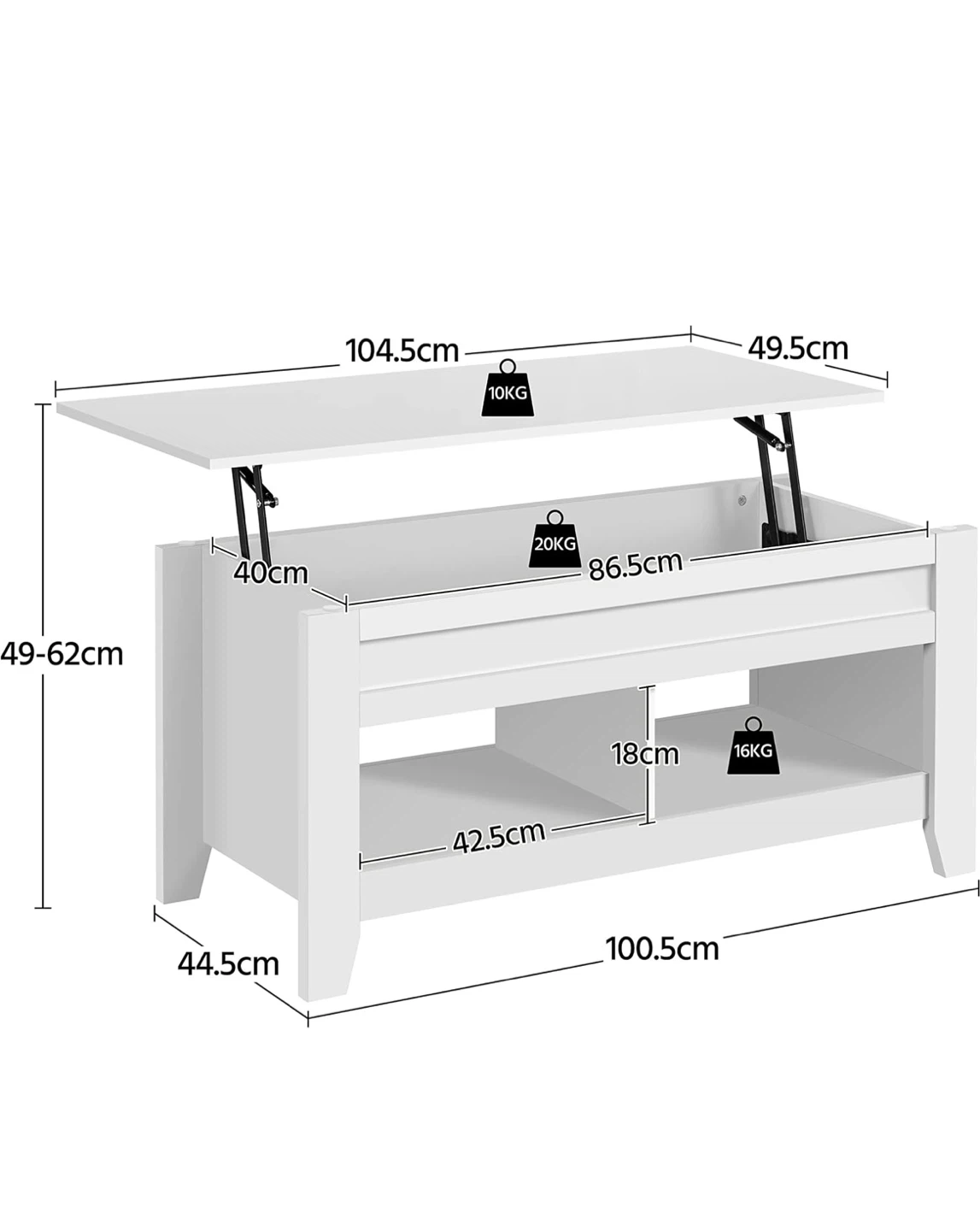White Lift Top Coffee Table with Storage