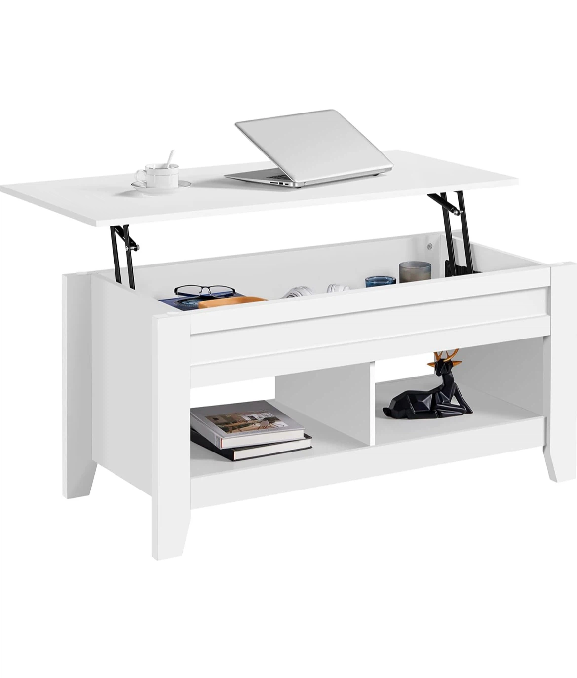 White Lift Top Coffee Table with Storage - photo 2