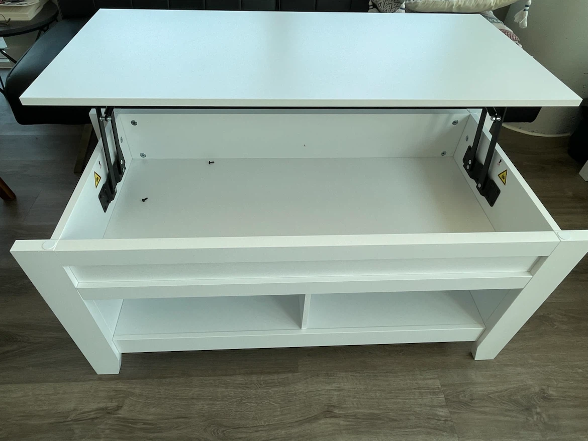 White Lift Top Coffee Table with Storage - photo 3