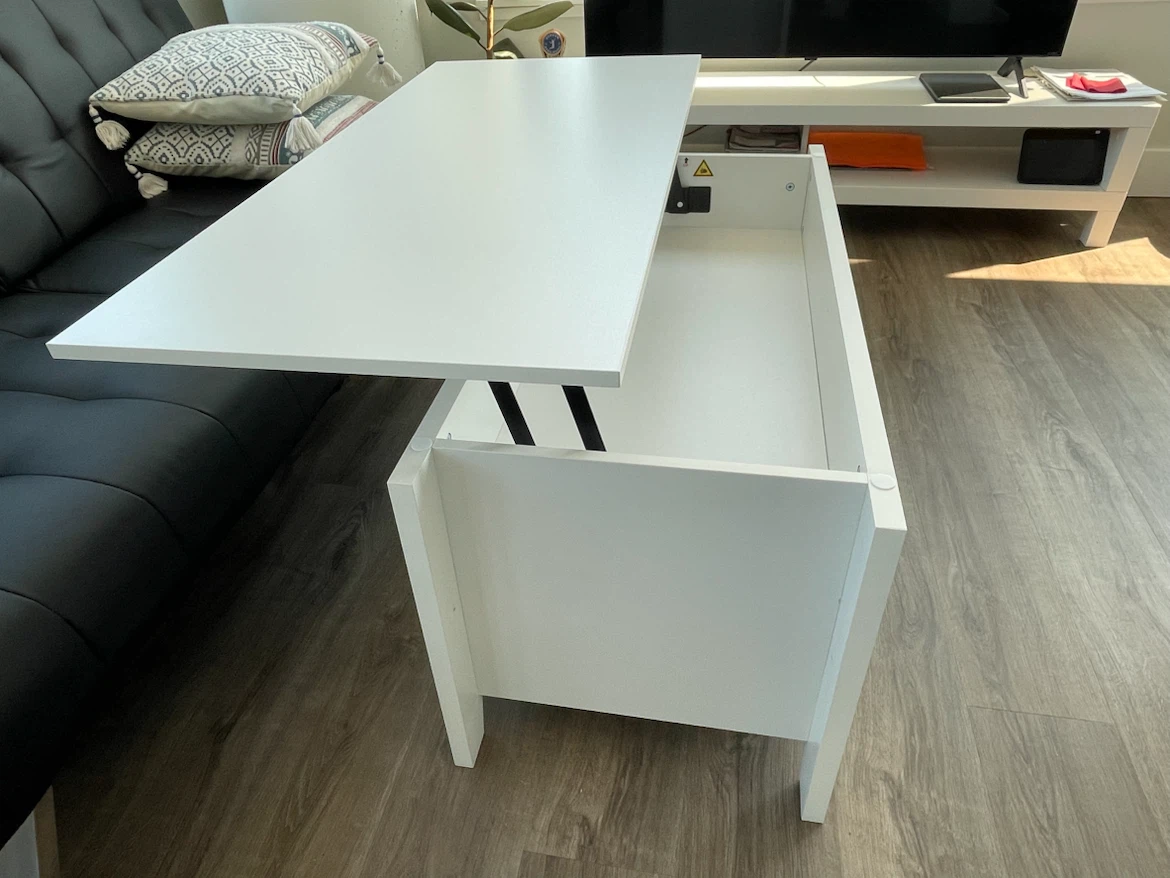 White Lift Top Coffee Table with Storage - photo 4