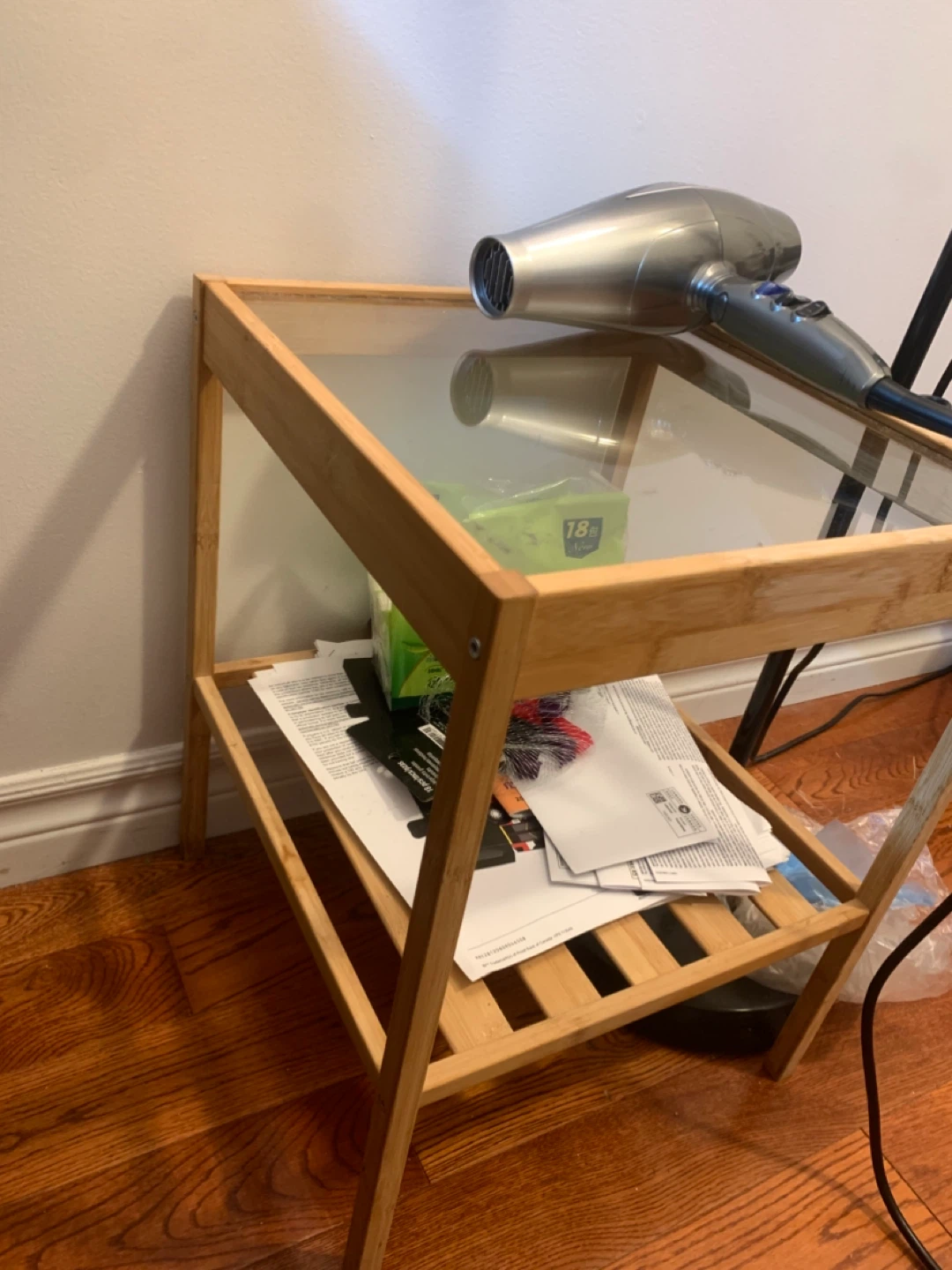 Ikea Bamboo Side Table with Glass Top - photo 4