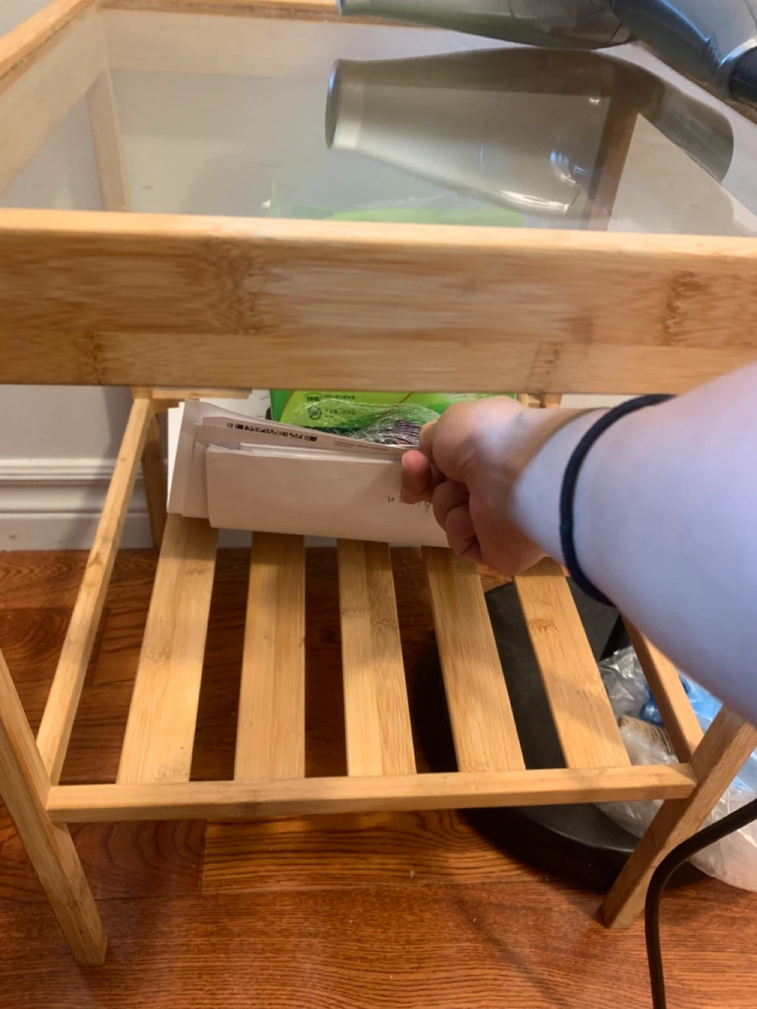 Ikea Bamboo Side Table with Glass Top - photo 3