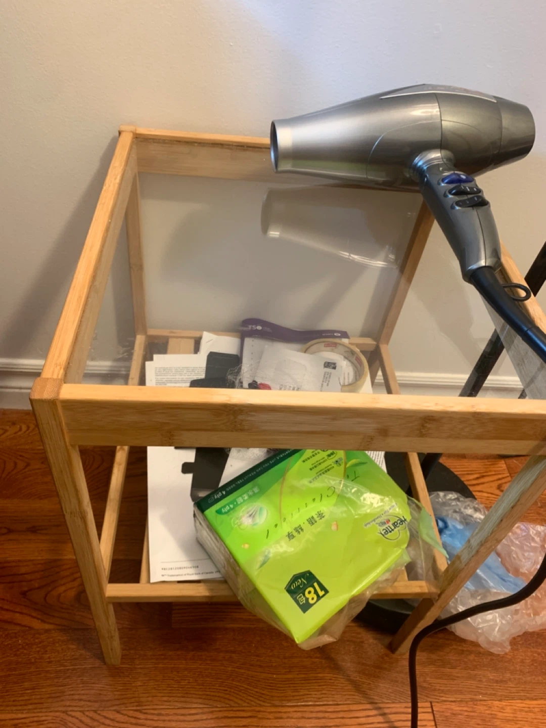 Ikea Bamboo Side Table with Glass Top