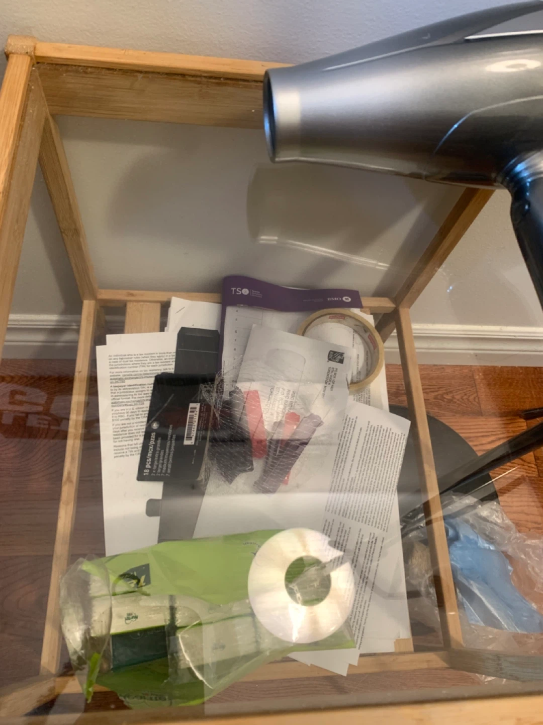 Ikea Bamboo Side Table with Glass Top - photo 2