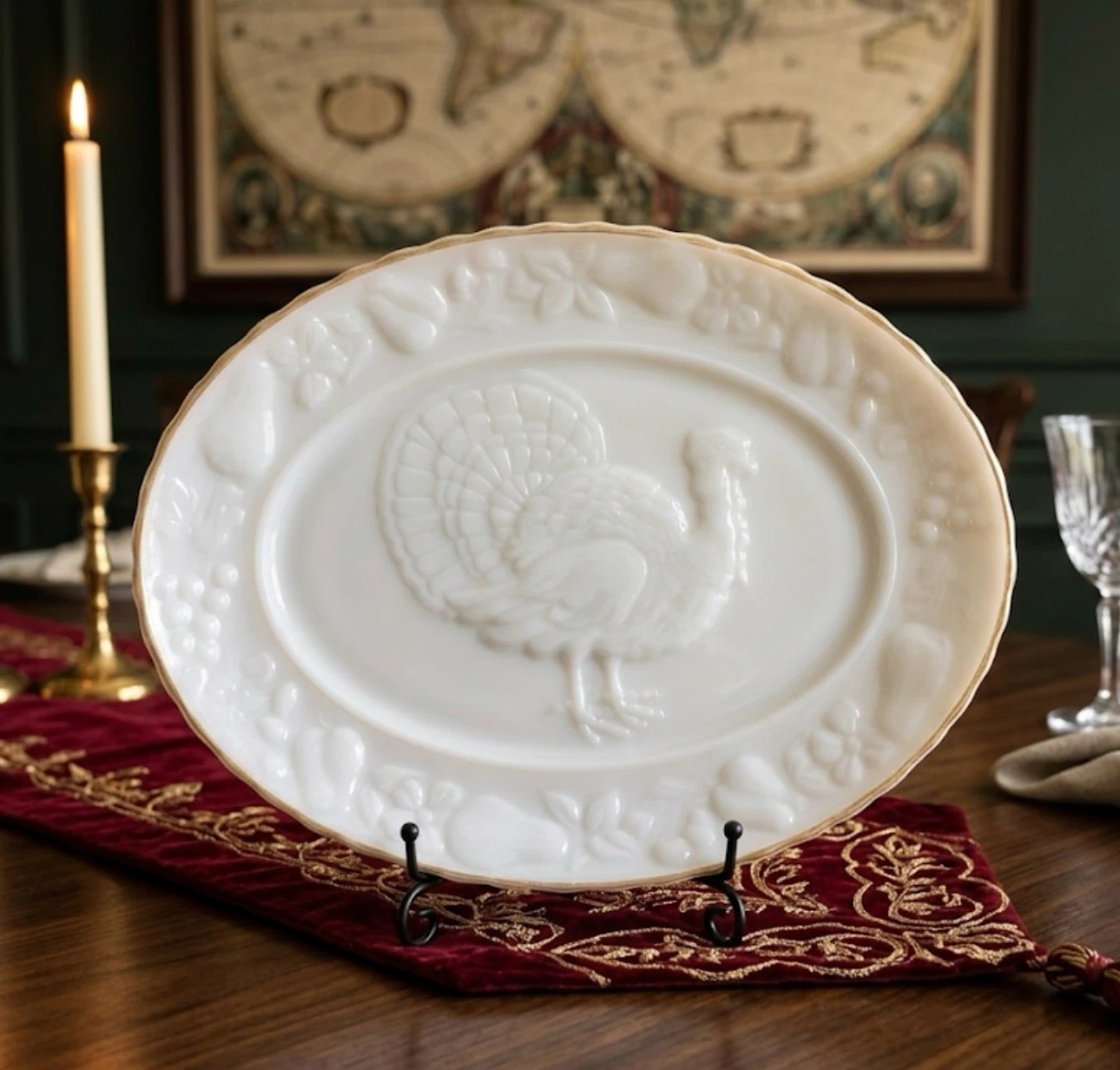 VTG Anchor Hocking Turkey Platter Milk Glass 18.5"