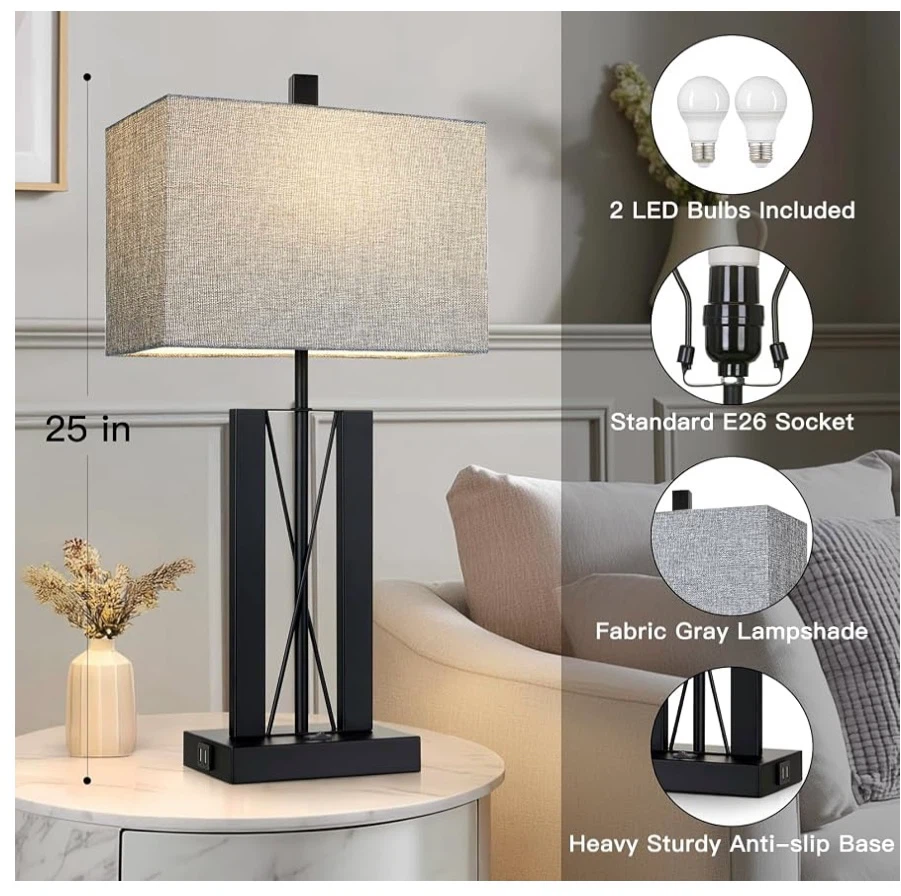 Modern Table Lamp with USB Ports - 25 in - photo 3