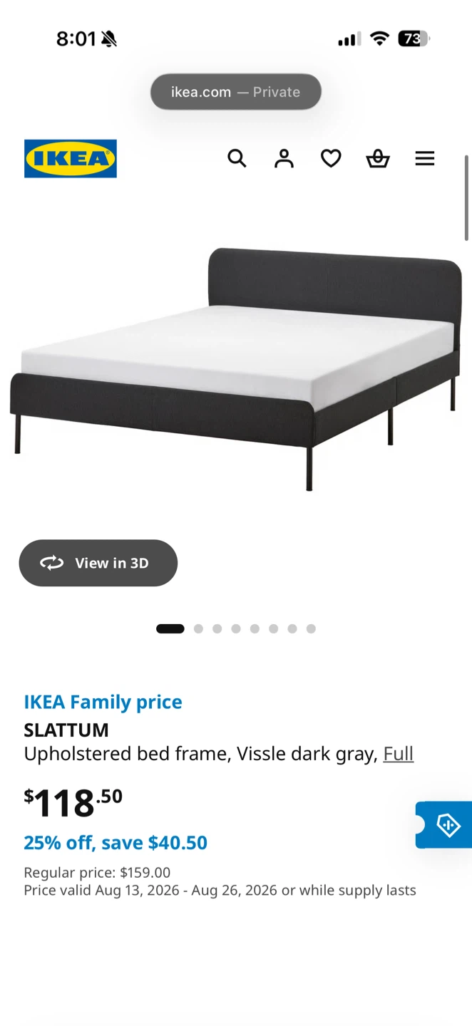 IKEA SLATTUM Upholstered Bed Frame - Vissle Dark Grey - photo 4