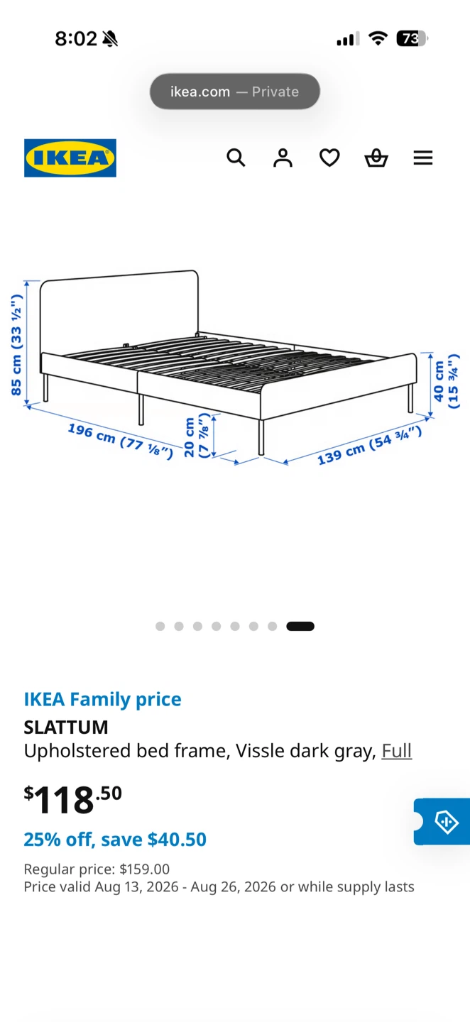 IKEA SLATTUM Upholstered Bed Frame - Vissle Dark Grey - photo 5