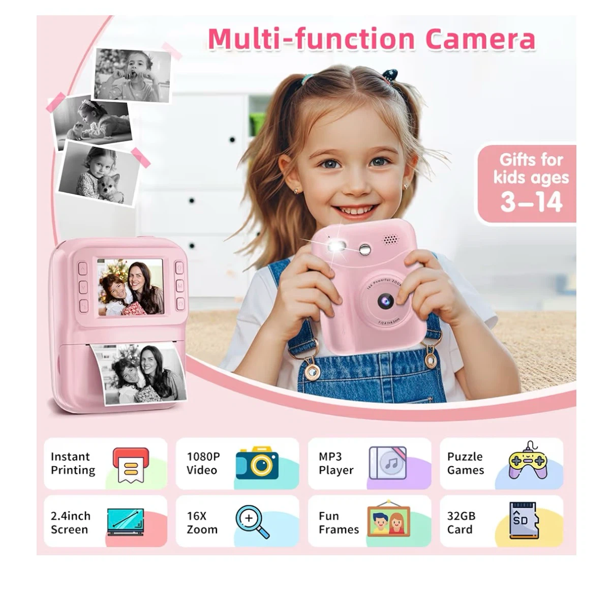 Pink Instant Print Digital Camera for Kids - photo 2