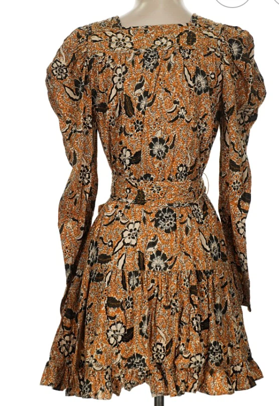 Ulla Johnson Orange Floral Print Puff Sleeve Dress