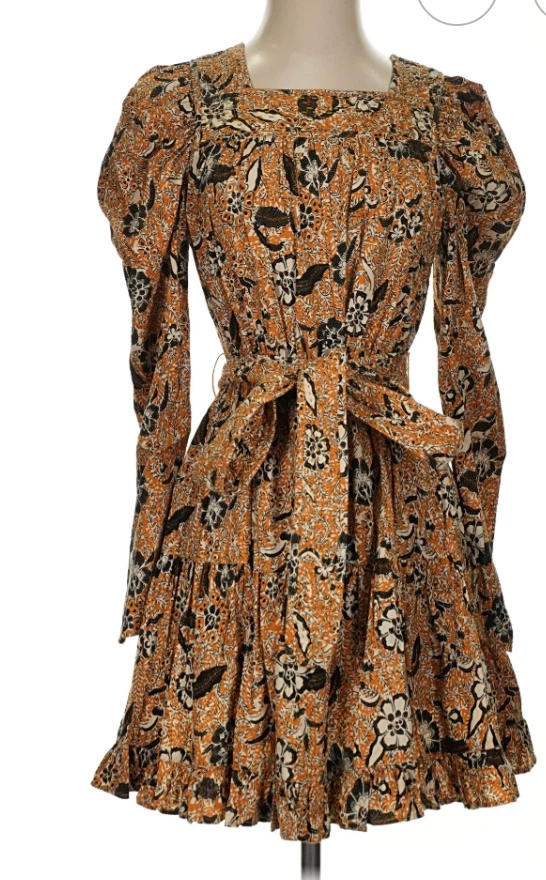 Ulla Johnson Orange Floral Print Puff Sleeve Dress - photo 2