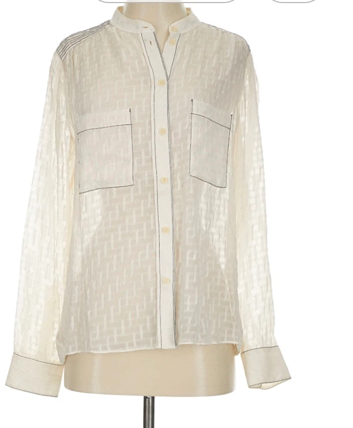 BCBGMAXAZRIA White Textured Button-Up Shirt