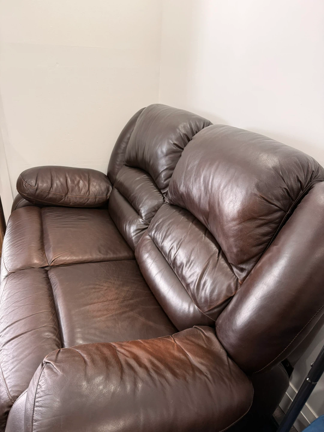 Brown Leather Reclining Loveseat