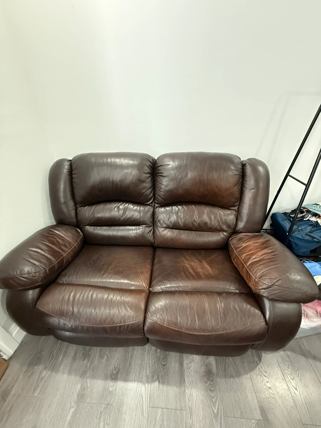 Brown Leather Reclining Loveseat - photo 2