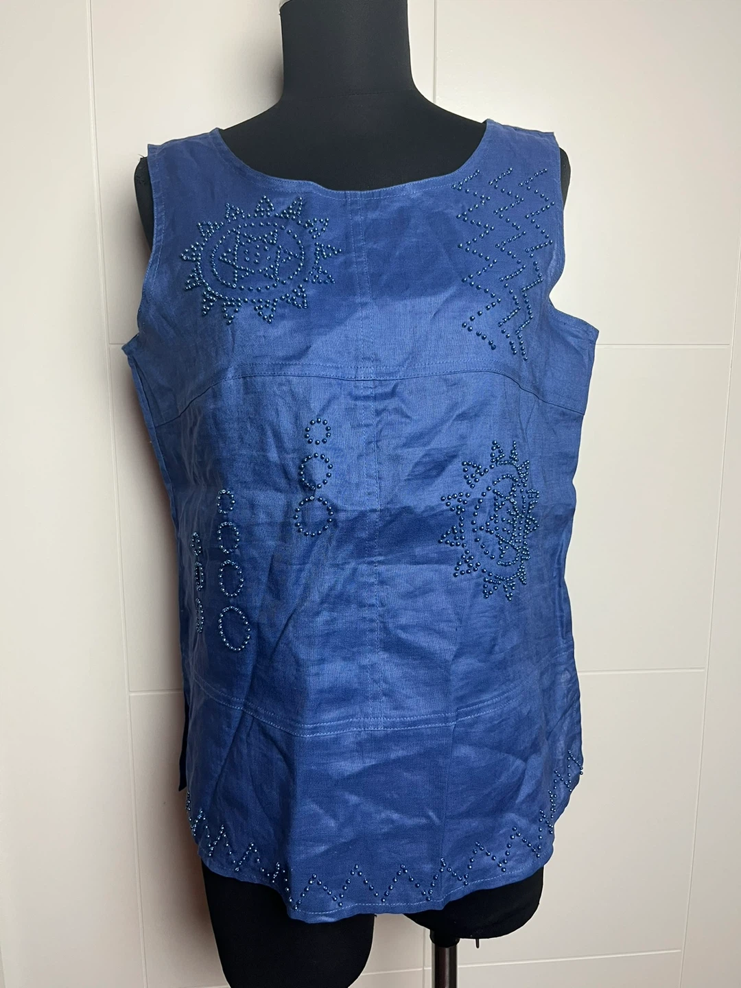 Carry Back Blue Beaded Sleeveless Top Size 6