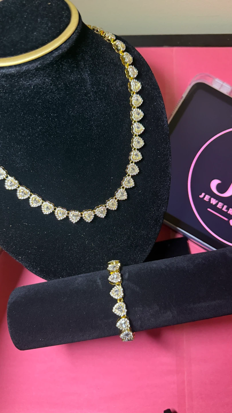 Gold Heart Tennis Necklace & Bracelet Set. - photo 4
