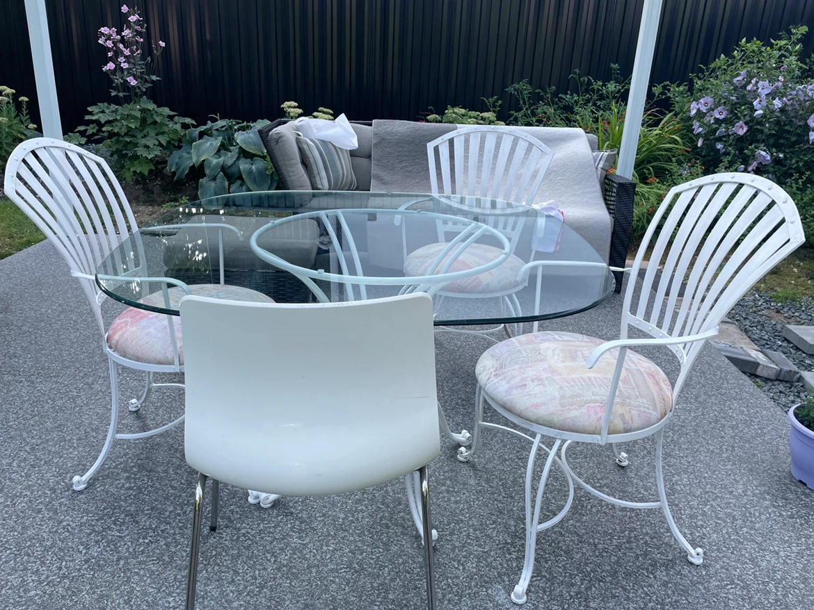 White Metal Patio Dining Set with Glass Top Table - photo 2