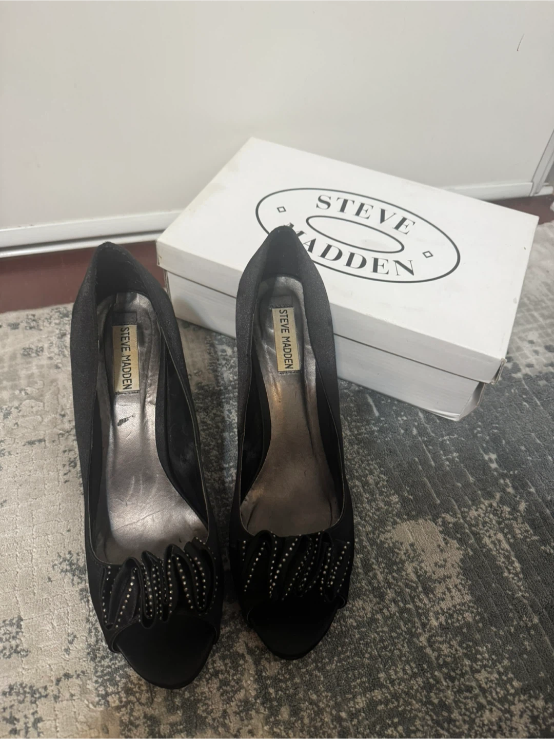 Steve Madden Black Peep-Toe Heels with Embellishment