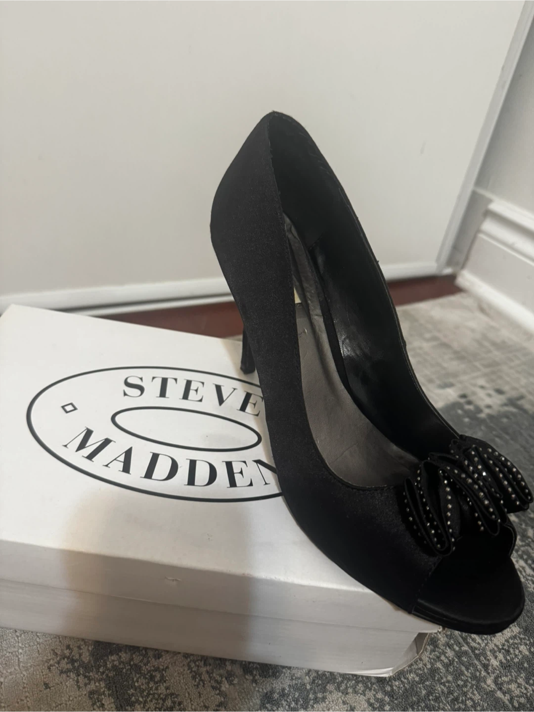 Steve Madden Black Peep-Toe Heels with Embellishment - photo 2