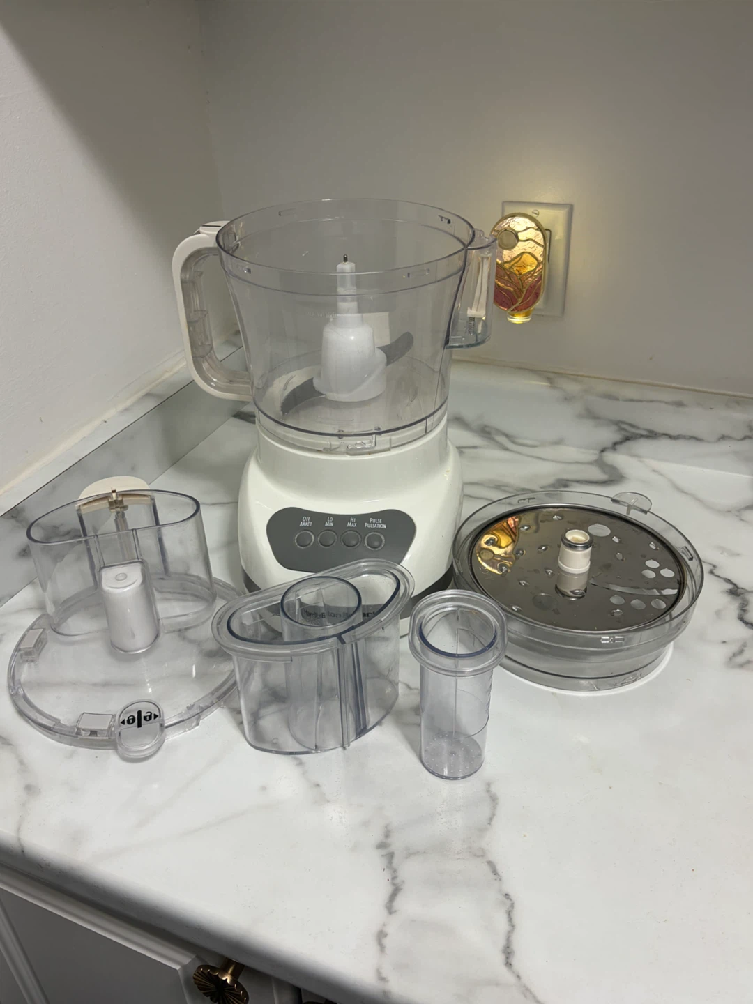 White Food Processor with Attachments