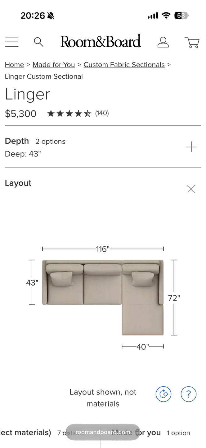 Room & Board Linger Custom Sectional Sofa - photo 3
