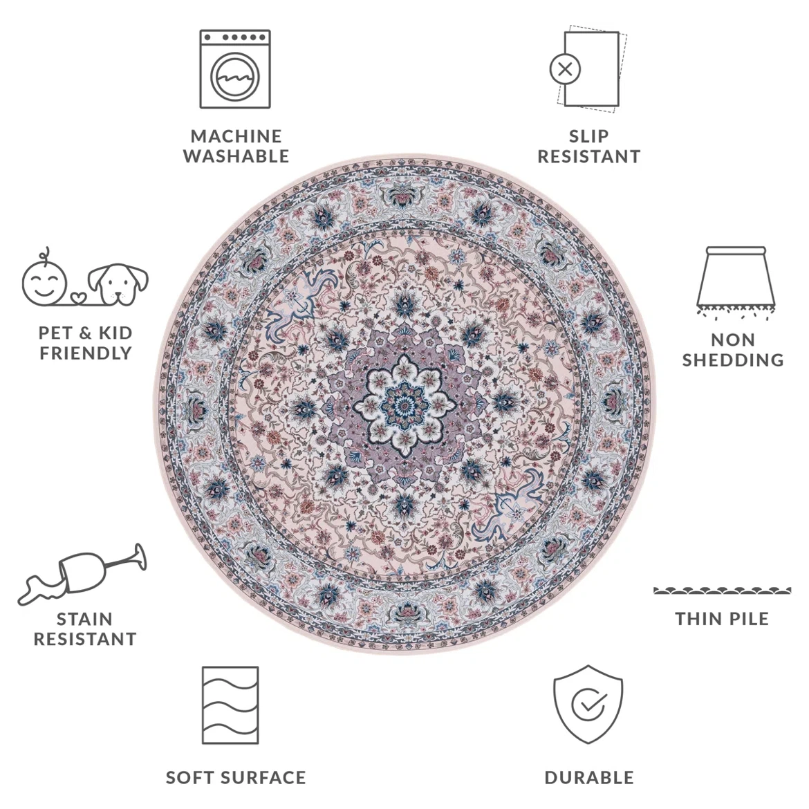 Round Floral Area Rug - photo 2
