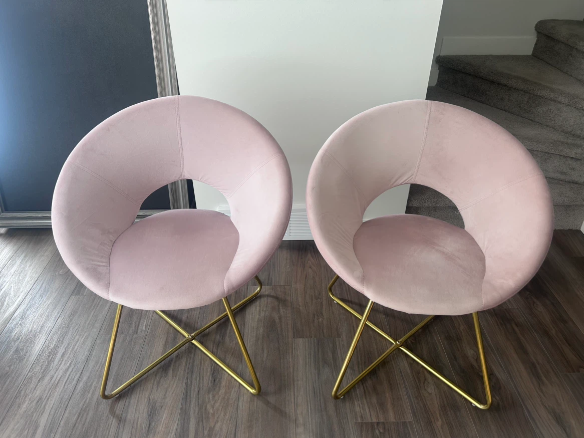 Pink Velvet Accent Chair with Gold Legs