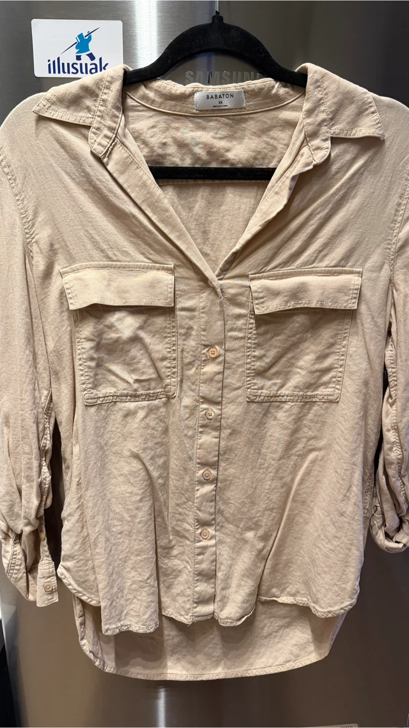 Aritzia Tan Long Sleeve Button Up Shirt