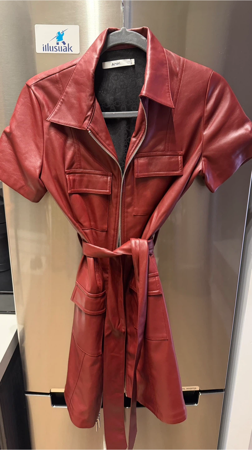 Ahiri Red Faux Leather Belted Dress