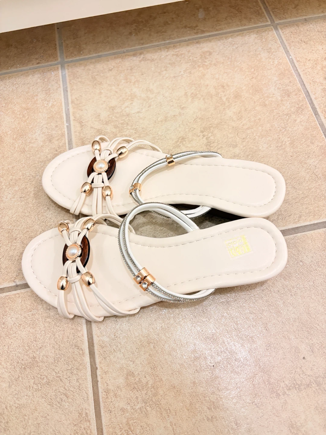 Women's Cream Beaded Flat Sandals - photo 2