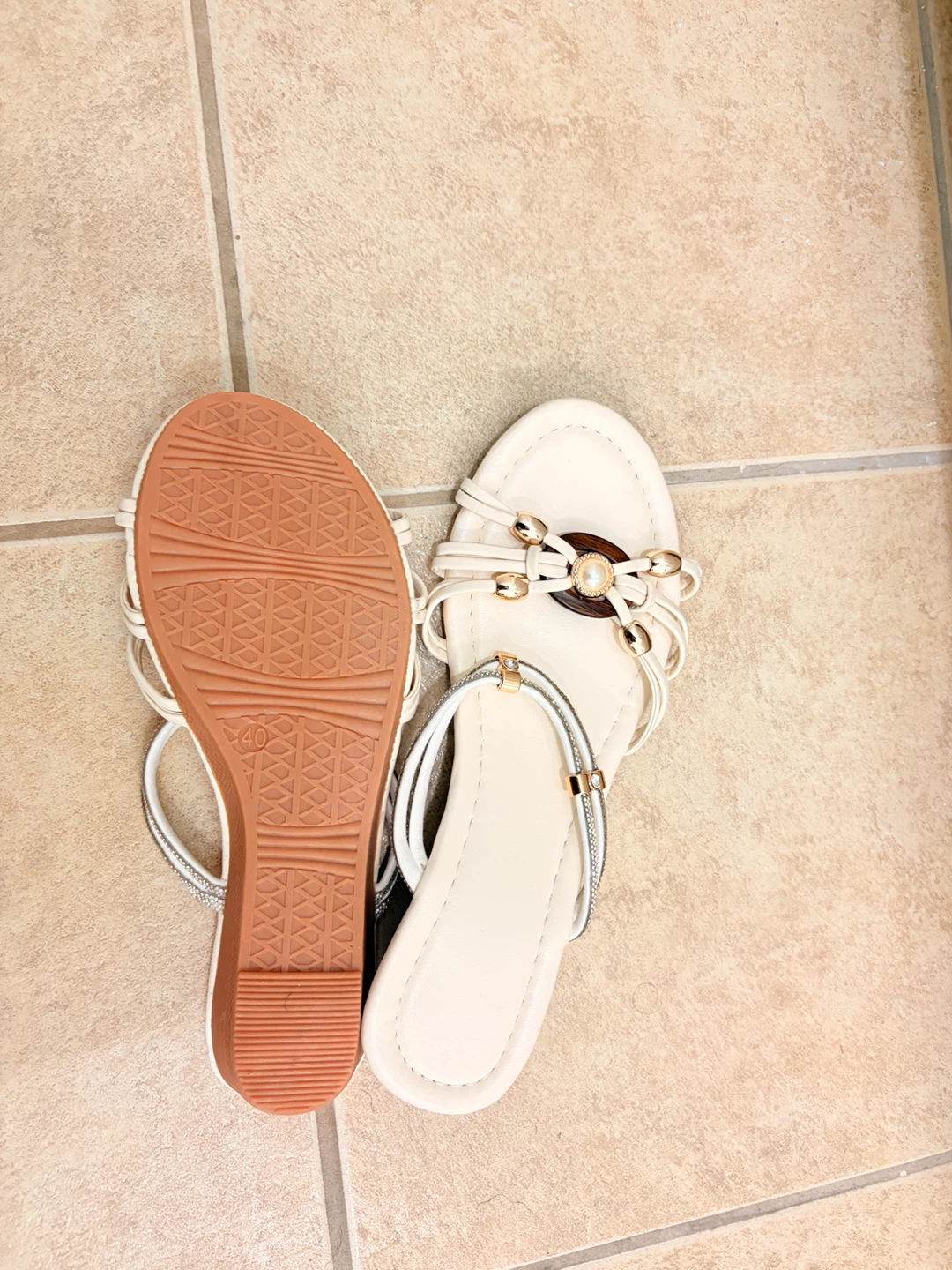 Women's Cream Beaded Flat Sandals - photo 3