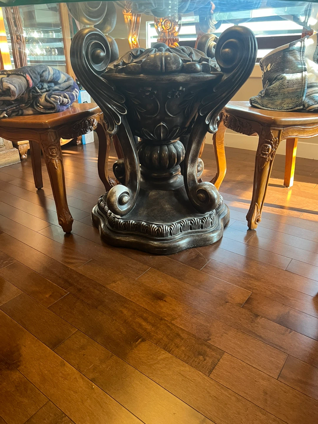 Ornate Glass Dining Table with Ornate Base