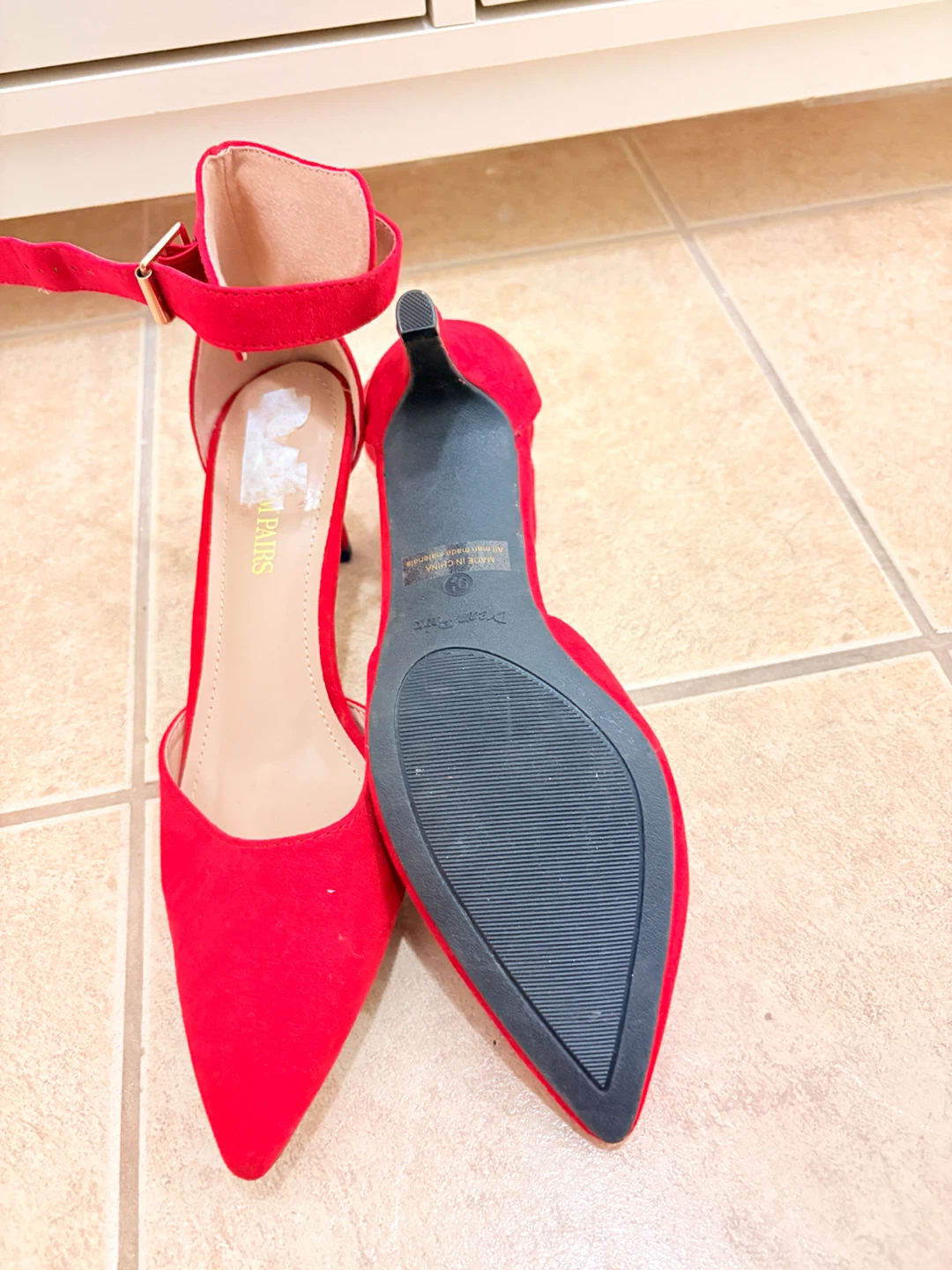Red Faux Suede Heels with Ankle Strap - photo 3