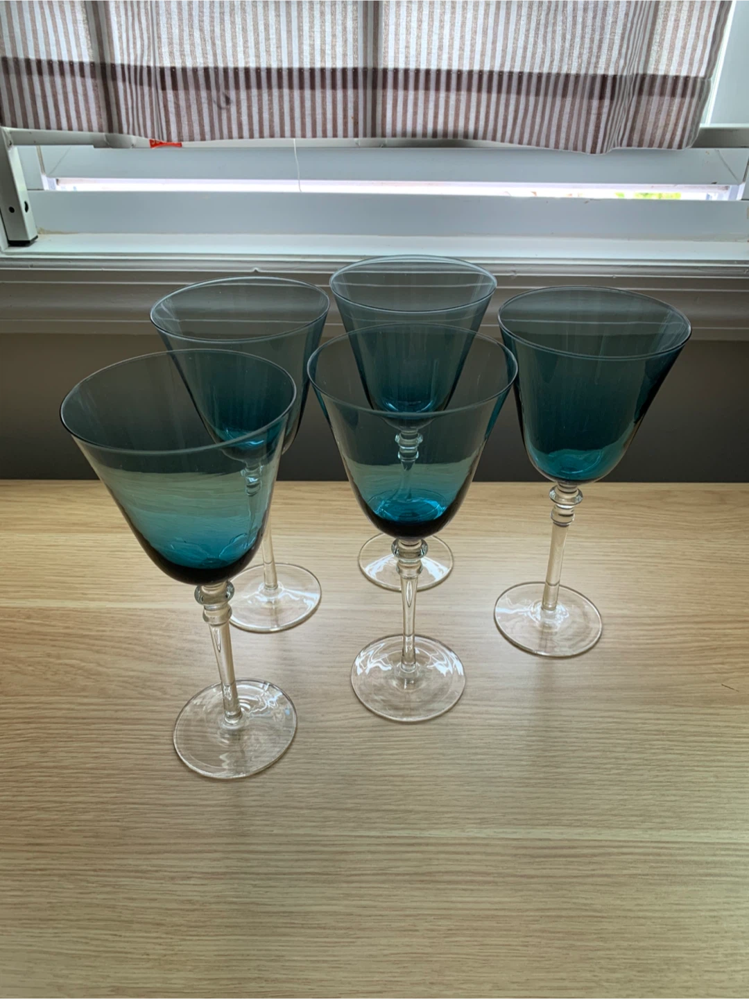 Set of 5 Blue Wine Glasses