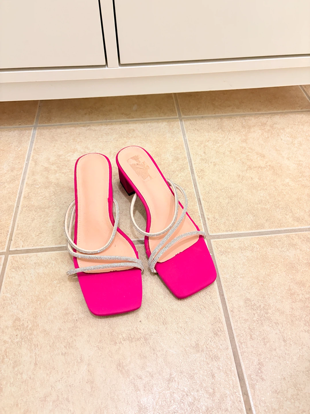 Fuchsia Slide Sandals with Rhinestone Straps - Size 40 - photo 2