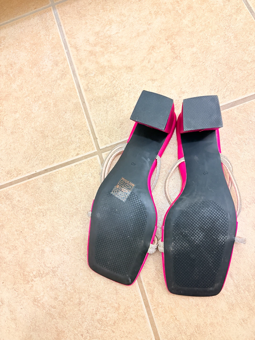 Fuchsia Slide Sandals with Rhinestone Straps - Size 40 - photo 3