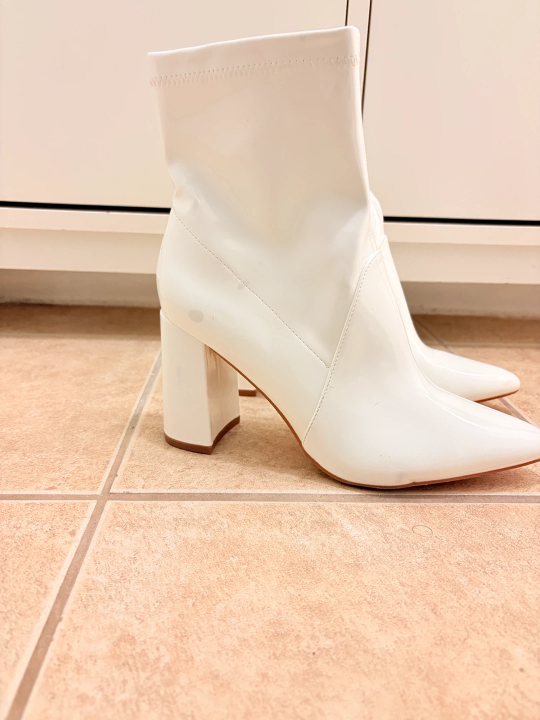 White Pointed Toe Heeled Booties