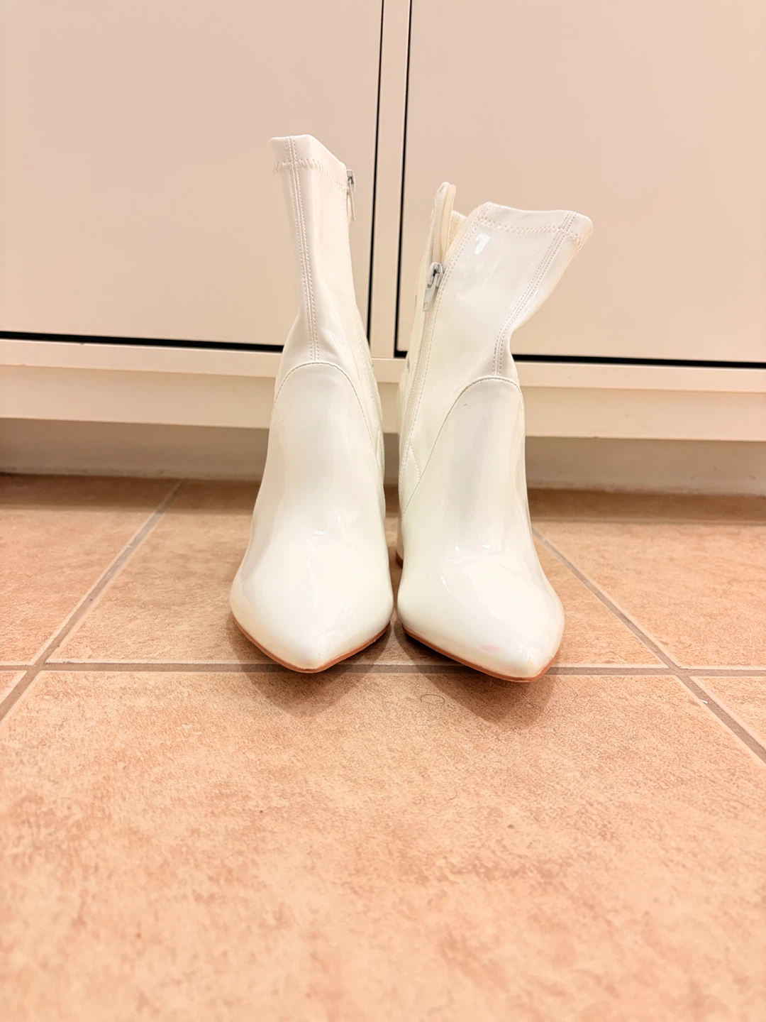 White Pointed Toe Heeled Booties - photo 2