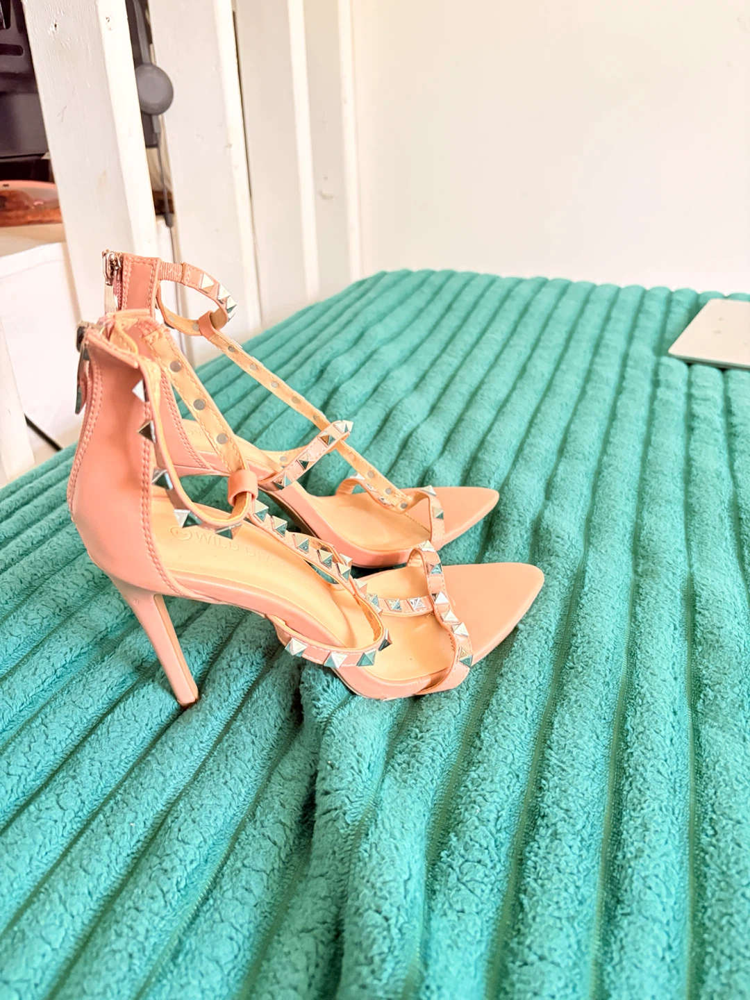Peach Studded Strappy Heels - photo 2