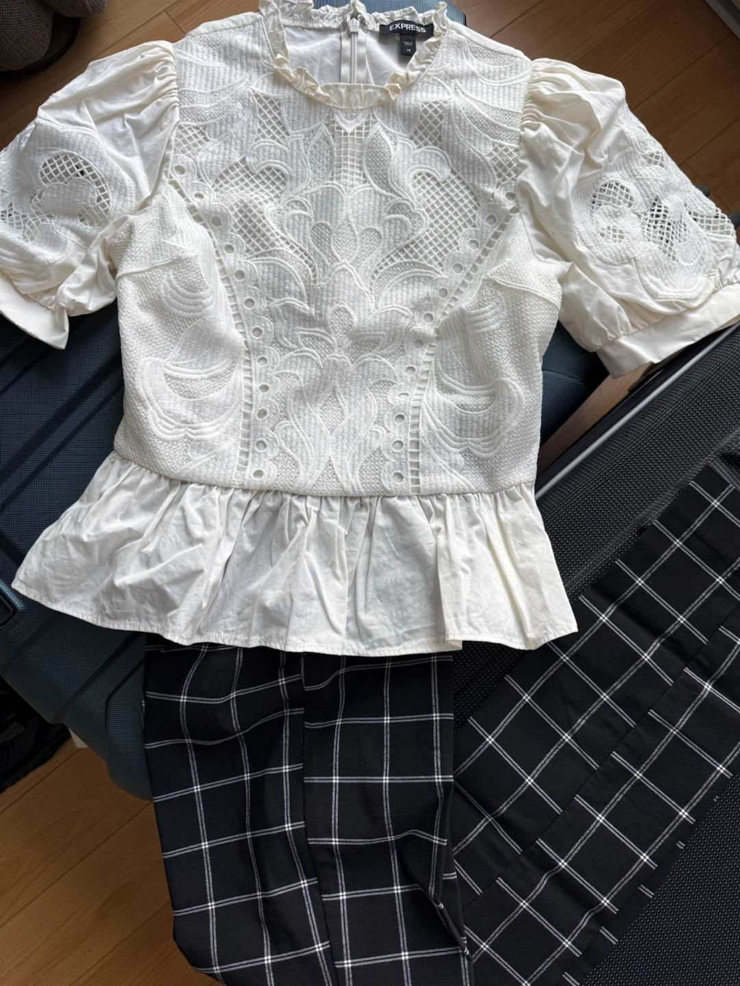 EXPRESS White Lace Peplum Blouse