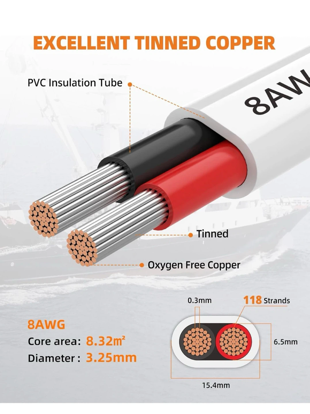 8 AWG/2 Tinned Copper Duplex Marine Wire Cable - photo 2