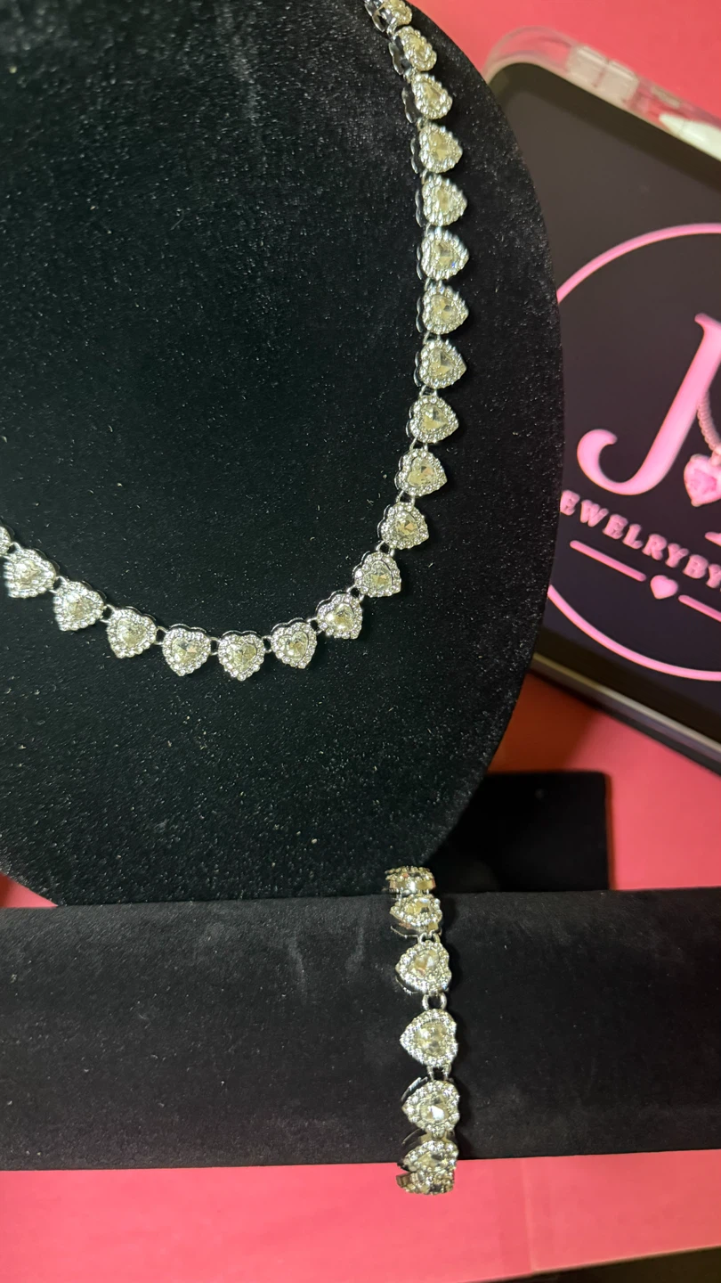 Ensemble collier & bracelet tennis cœur argenté - photo 3