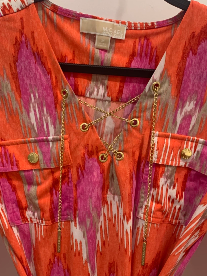 🩷🧡 Michael Kors Orange Pink Ikat Print Dress Size M 🩷🧡 - photo 5