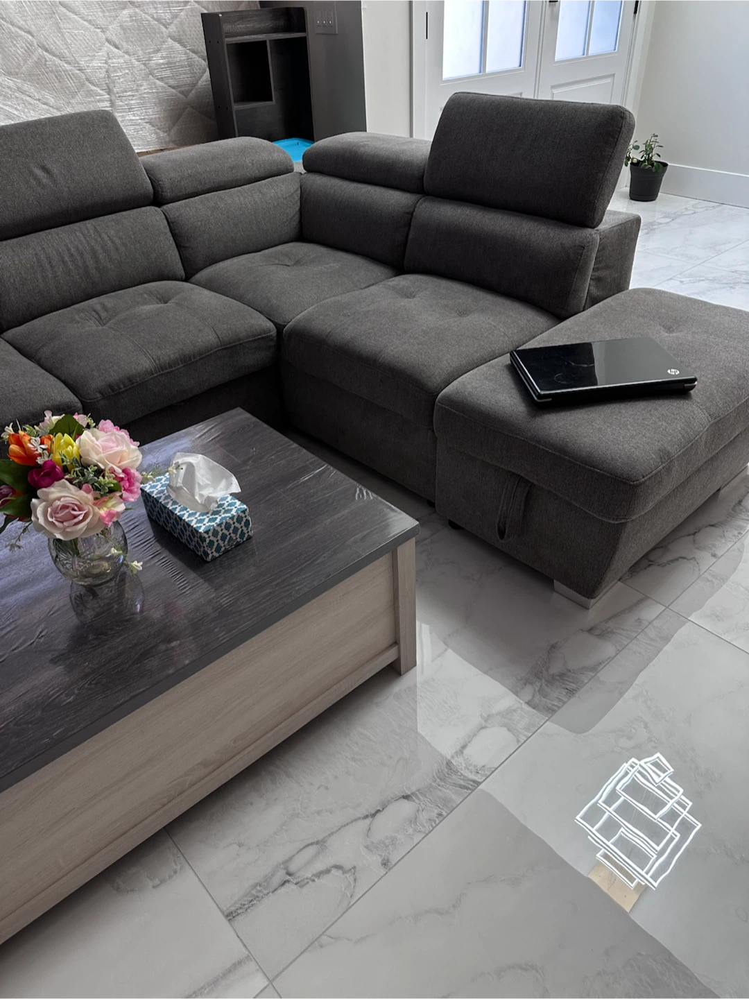 Grey Sectional Sofa with Ottoman - photo 3